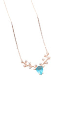 Nereze | Rose Plated Aquamarine Stone Reindeer Model Necklace