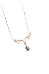 Nereze | Rose Plated Green Stone Authentic Motif Necklace