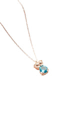 Nereze | Rose Plated Owl Necklace with Aquamarine Stone