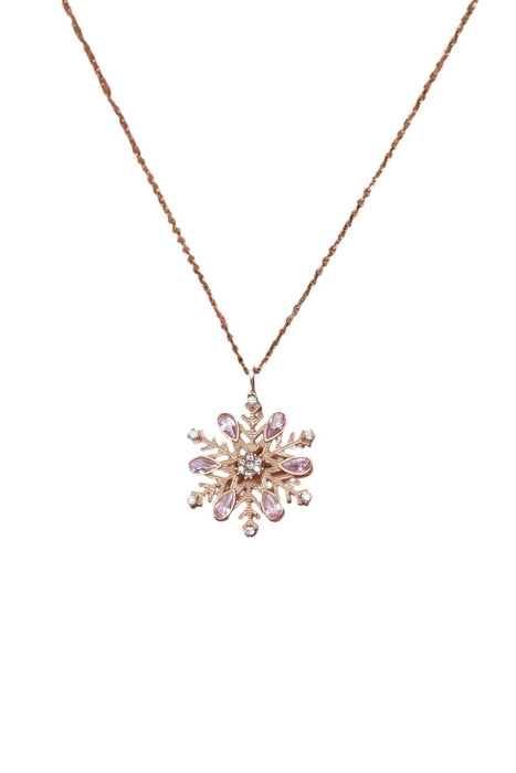 Nereze | Rose Plated Snowflake Necklace with Pink Stone