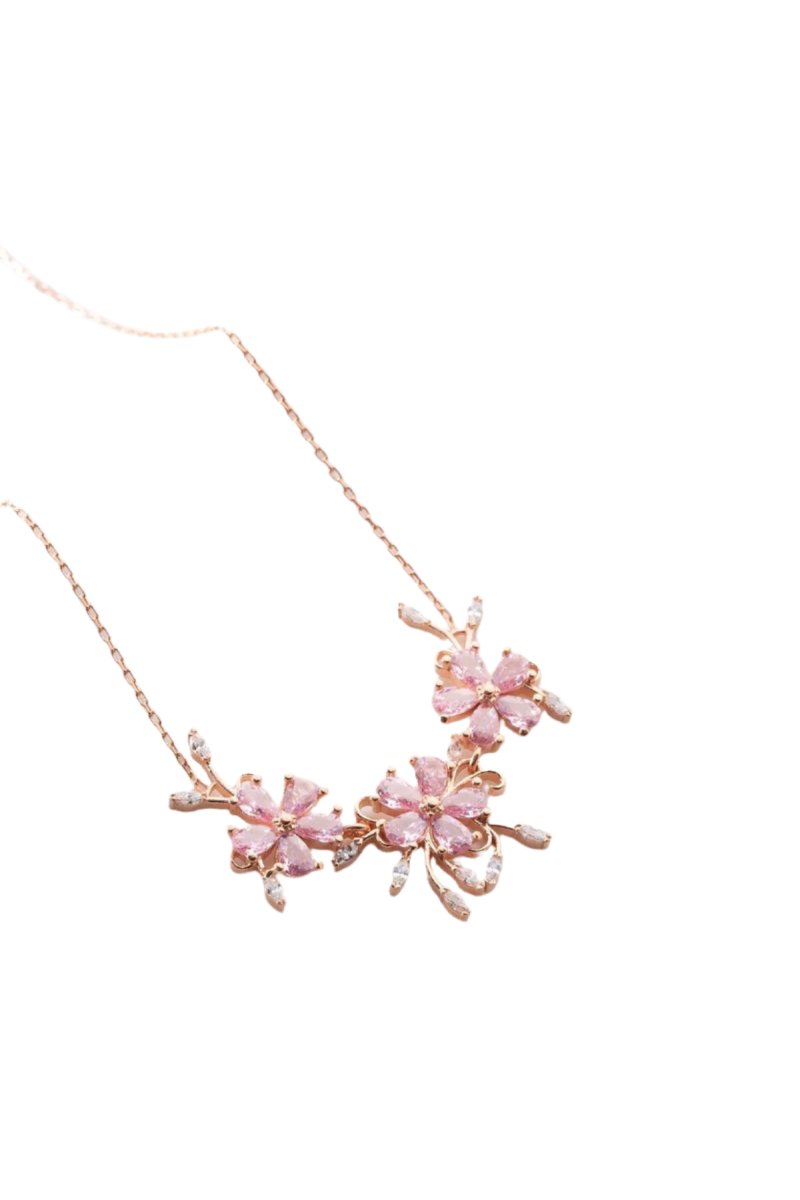 Nereze | Sparkling Model Pink Stone 3 - Piece Flower Necklace