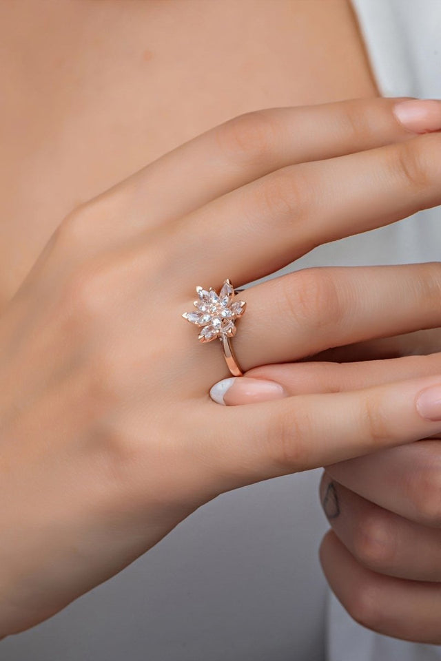 Nereze | White Stone Lotus Flower Adjustable Size Ring