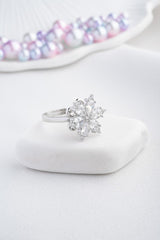 Nereze | White Zircon Stone Rotating Camellia Flower Adjustable Size Ring