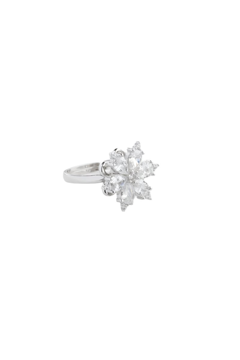 Nereze | White Zircon Stone Rotating Camellia Flower Adjustable Size Ring