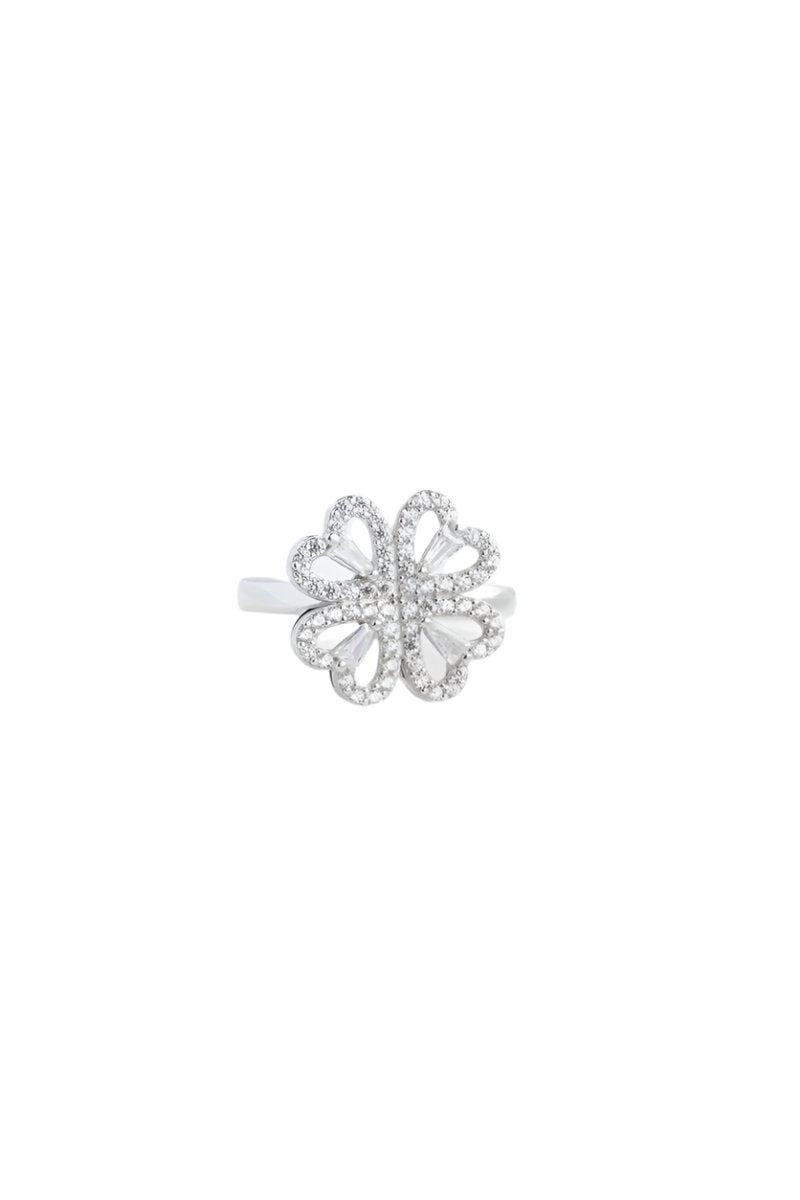 Nereze | Zircon Stone Rotating 4 Heart Clover Adjustable Size Ring