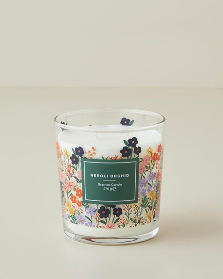 Neroli Orchid Scented Candle   Premium Home Fragrance   Transparent Glass Jar