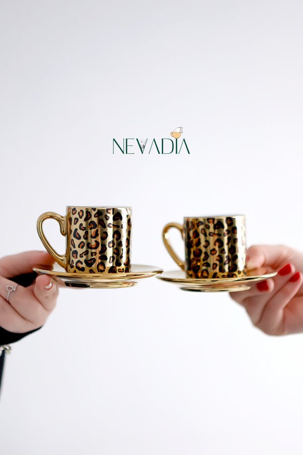 Nevadia Premium Leopard Print Turkish Coffee Cup Set - 2pc - TryAladdin