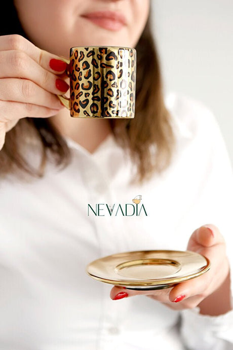 Nevadia Premium Leopard Print Turkish Coffee Cup Set - 2pc - TryAladdin