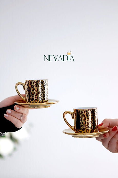Nevadia Premium Leopard Print Turkish Coffee Cup Set - 2pc - TryAladdin
