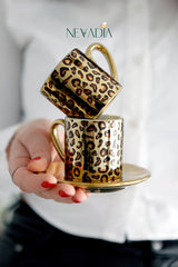 Nevadia Premium Leopard Print Turkish Coffee Cup Set - 2pc - TryAladdin