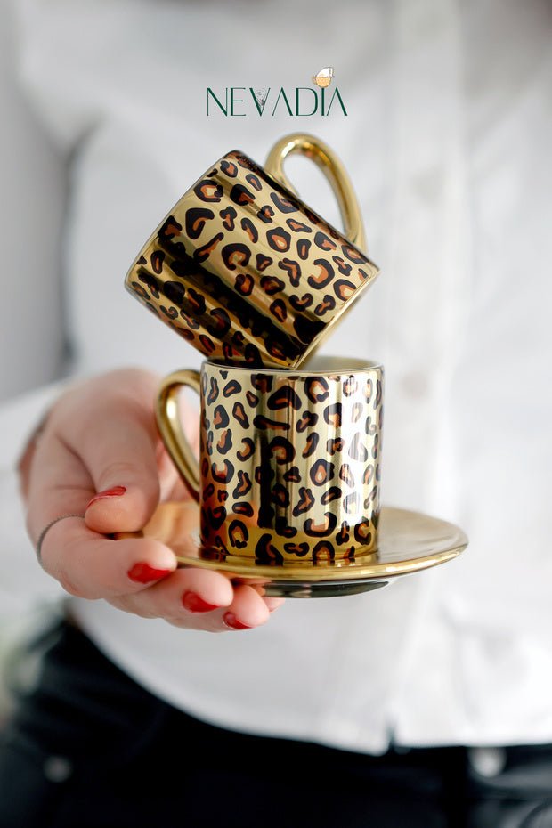 Nevadia Premium Leopard Print Turkish Coffee Cup Set - 2pc - TryAladdin