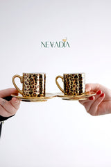 Nevadia Premium Leopard Print Turkish Coffee Cup Set - 2pc - TryAladdin