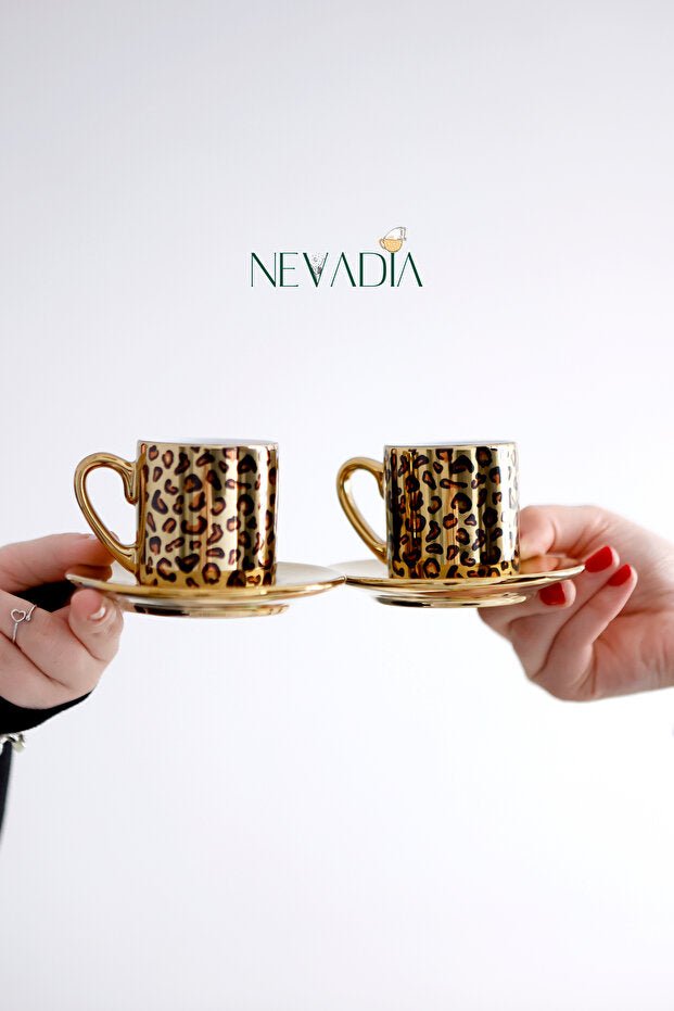 Nevadia Premium Leopard Print Turkish Coffee Cup Set - 2pc - TryAladdin