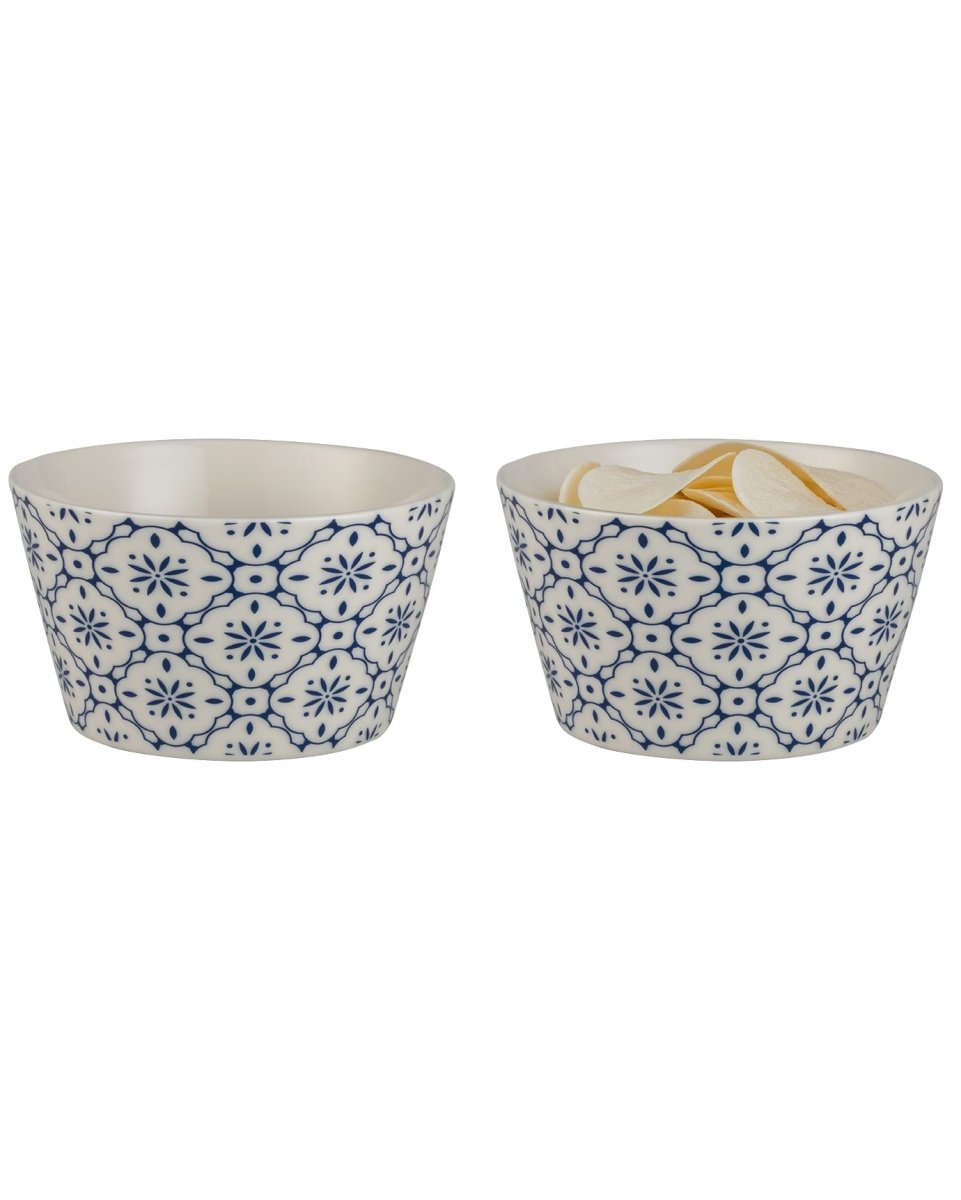 New Bone Ceramic 2 - Piece Bowl Set - Blue & White Design - TryAladdin