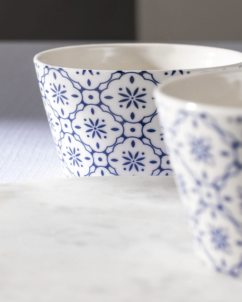 New Bone Ceramic 2 - Piece Bowl Set - Blue & White Design - TryAladdin