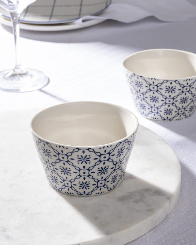 New Bone Ceramic 2 - Piece Bowl Set - Blue & White Design - TryAladdin