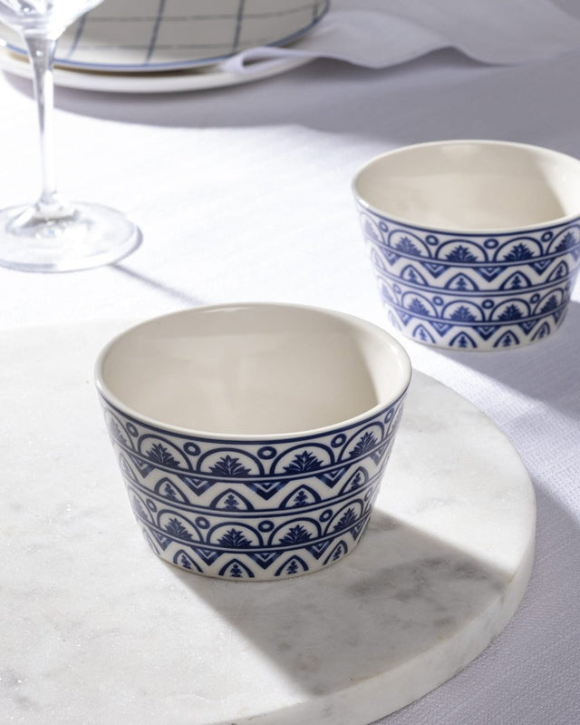New Bone China 2 - Piece Serving Bowls - Elegant Blue & White - TryAladdin