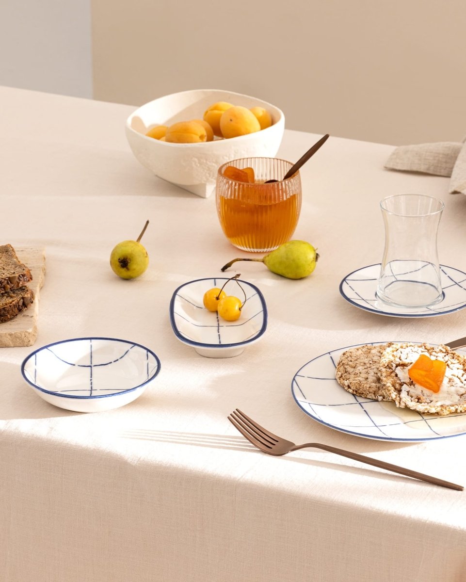 New Bone China 26 - Piece Breakfast Set - Azurine Blue & White - TryAladdin
