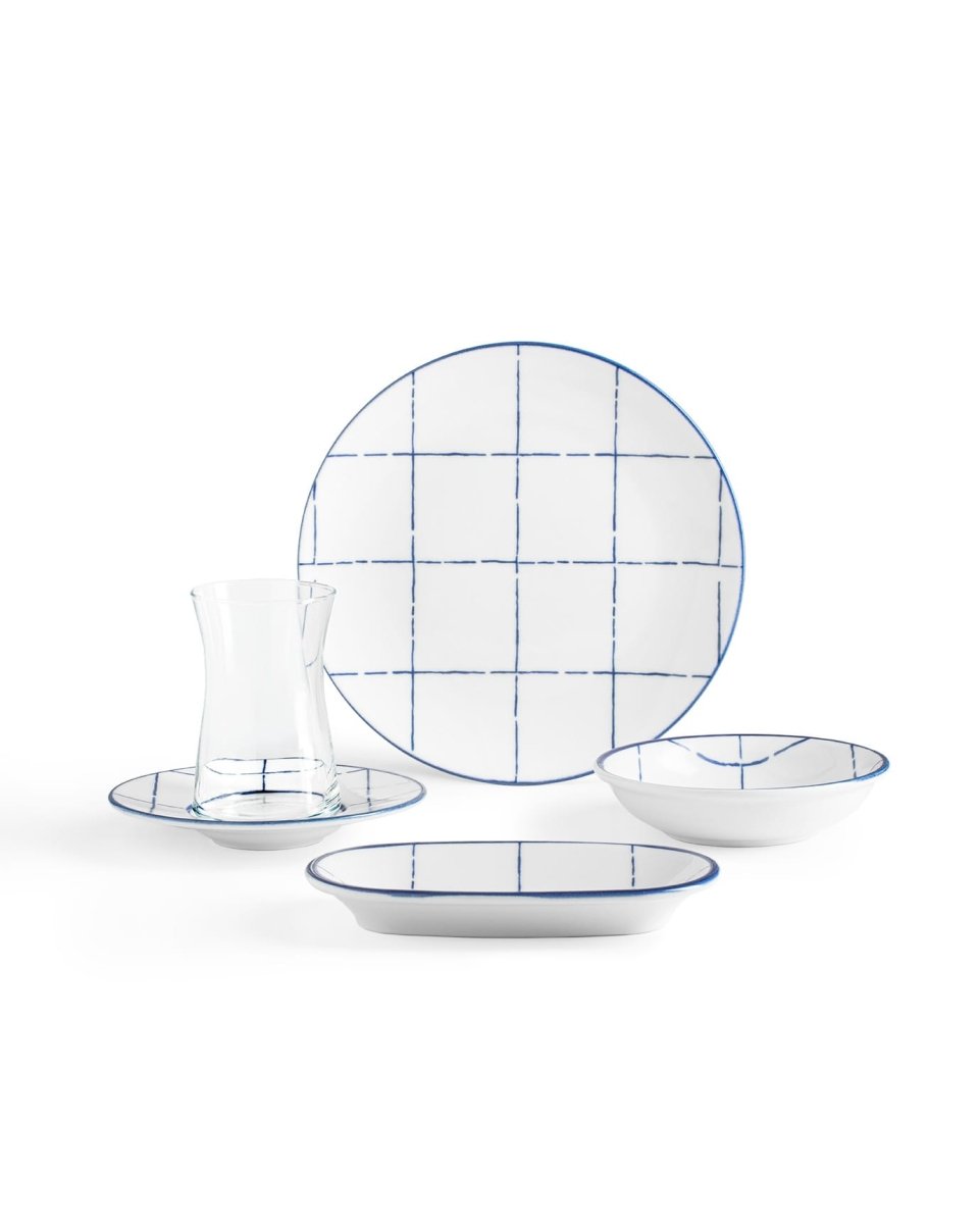 New Bone China 26 - Piece Breakfast Set - Azurine Blue & White - TryAladdin