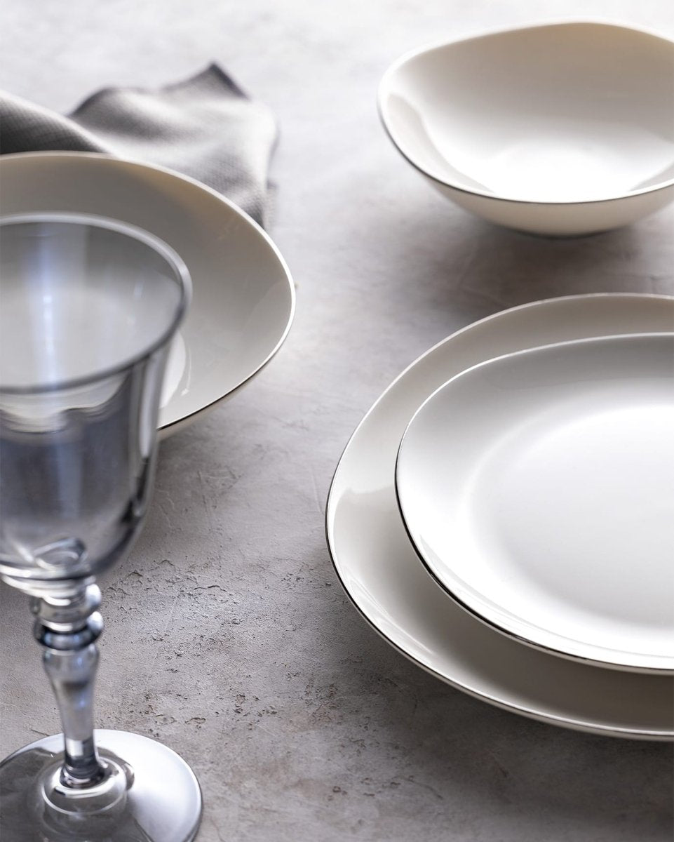 New Bone China 6 - Person Dinner Set - Elegant Silver Accents - TryAladdin