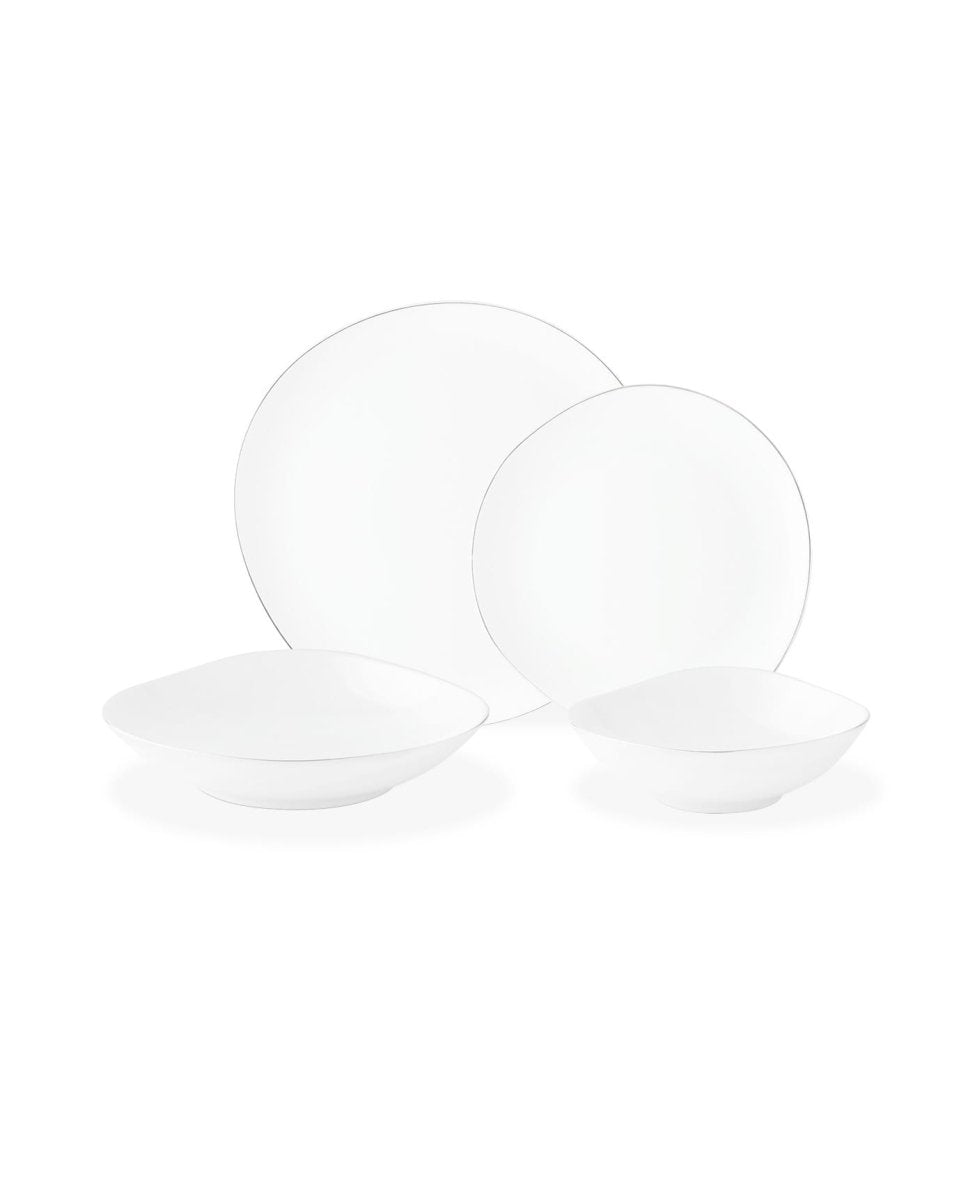 New Bone China 6 - Person Dinner Set - Elegant Silver Accents - TryAladdin