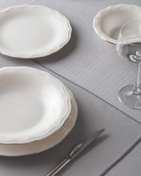 New Bone China 6 - Person Dinner Set - Viola White & Silver - TryAladdin