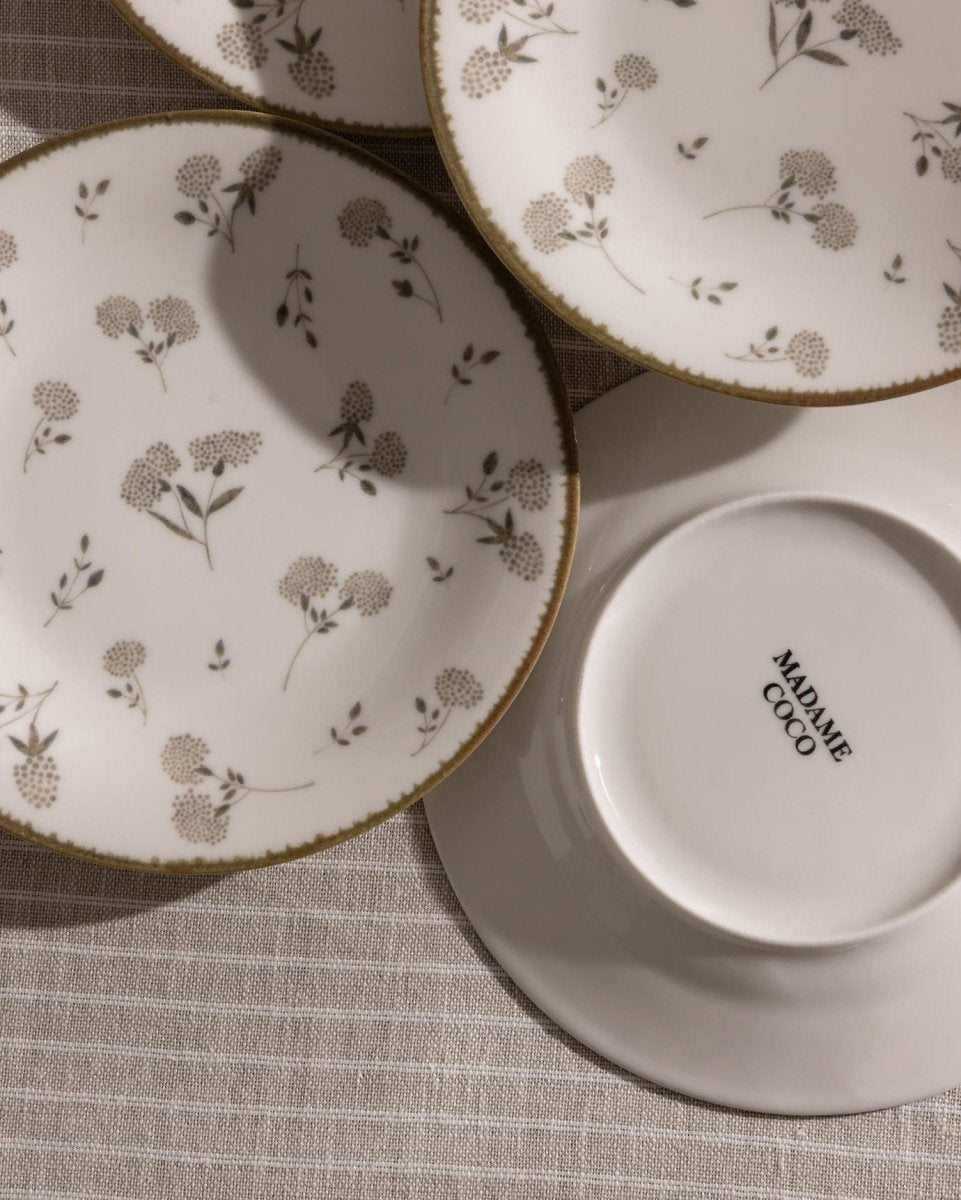 New Bone China 6 - Piece Dessert Plate Set - Fleur Floral Design - TryAladdin