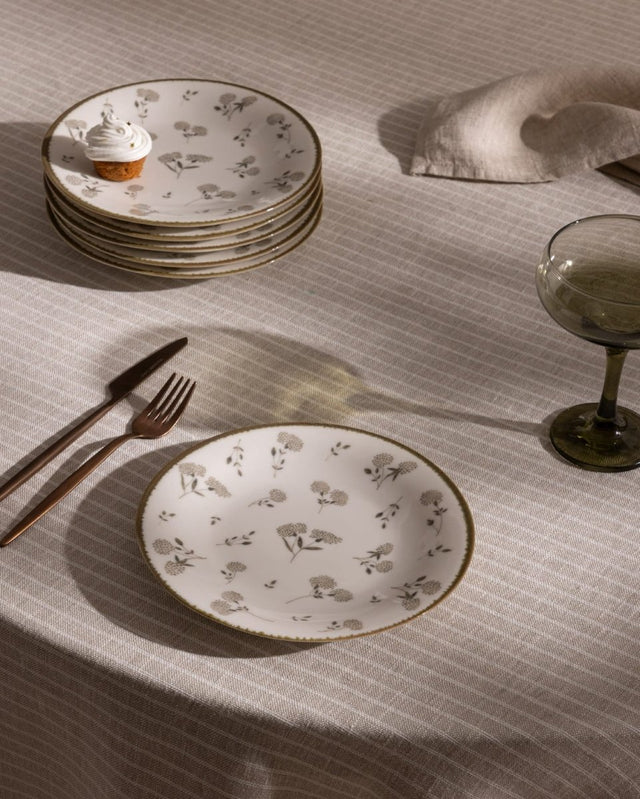 New Bone China 6 - Piece Dessert Plate Set - Fleur Floral Design - TryAladdin