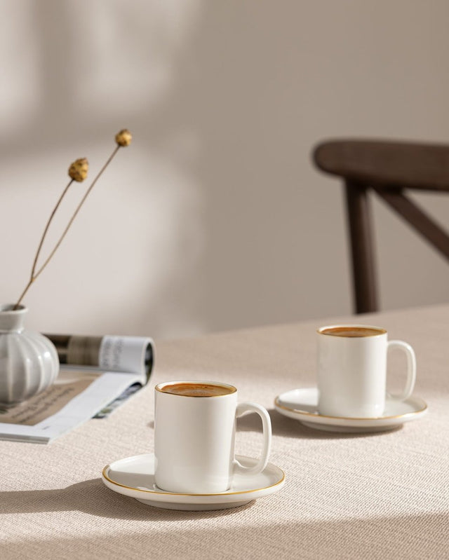 New Bone China Coffee Set - Lumora White & Gold Accents - TryAladdin