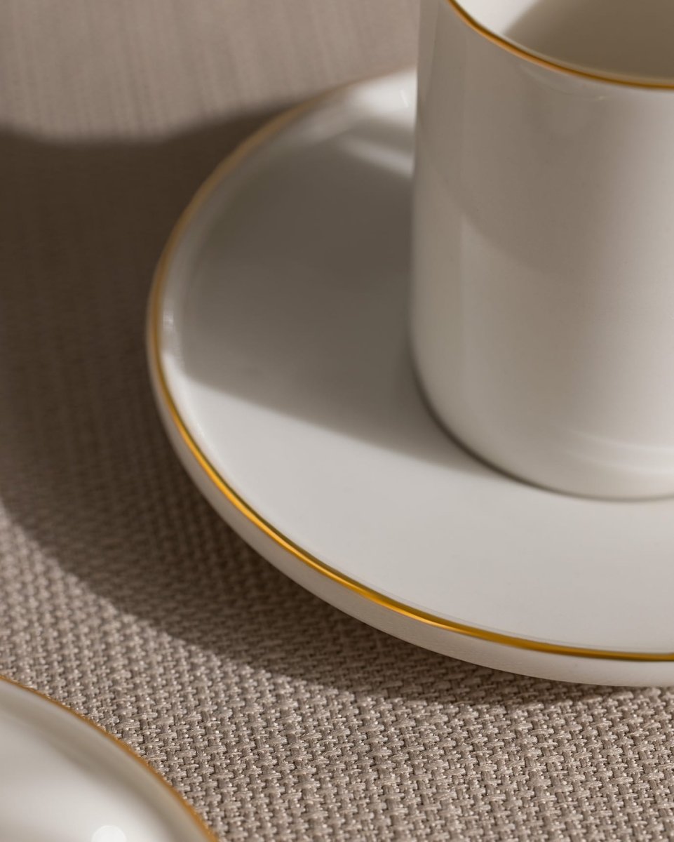 New Bone China Coffee Set - Lumora White & Gold Accents - TryAladdin