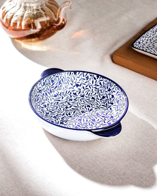 New Bone China Handled Plate - Rêve Bleu Tours Blue Dream Design - TryAladdin
