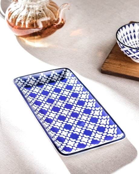 New Bone China Rectangular Plate - Rêve Bleu Design - TryAladdin