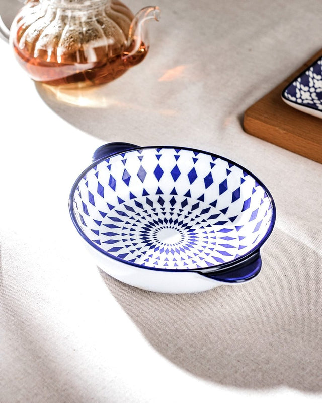 New Bone China Round Handled Plate - Rêve Bleu Design - TryAladdin