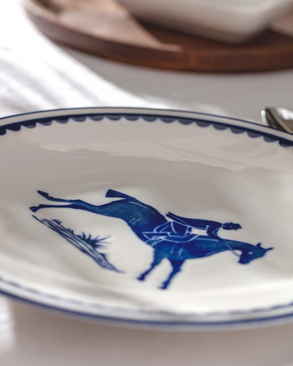 New Bone China Serving Plate - Blue & White Coastal Style - TryAladdin