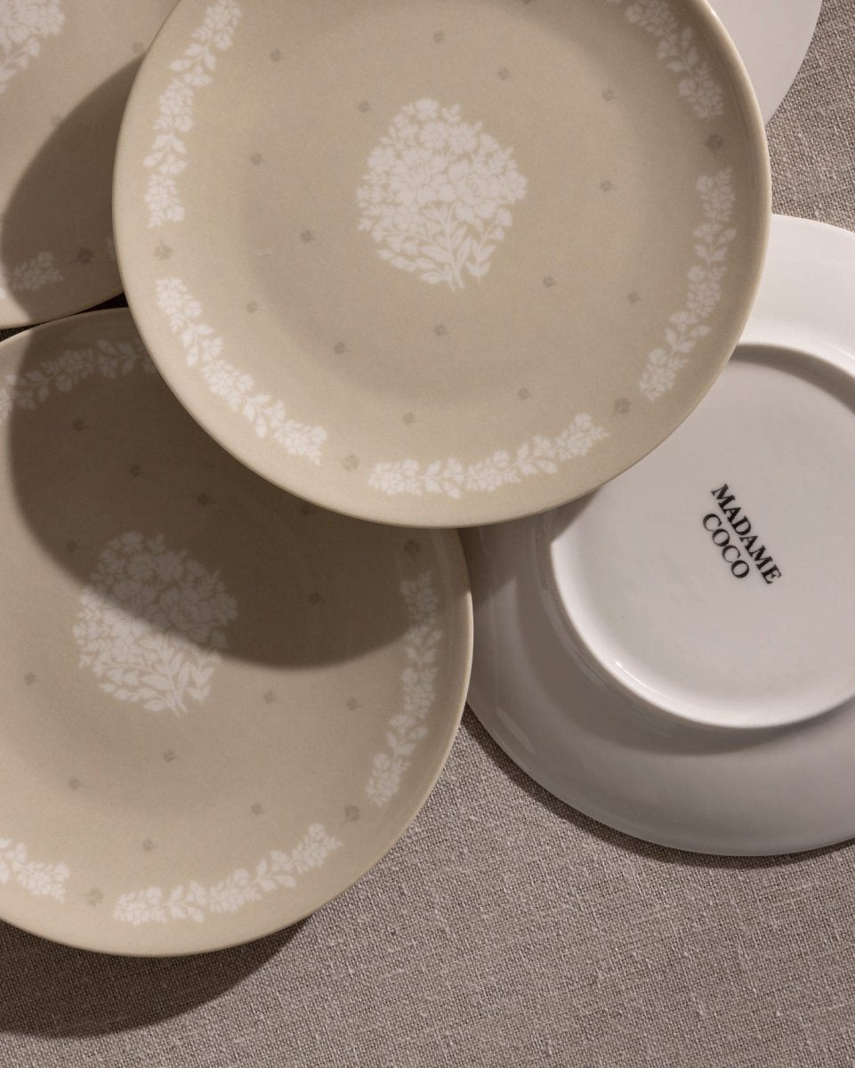 New Bone Porcelain Dessert Plate Set - Elegant Brigitte Design - TryAladdin
