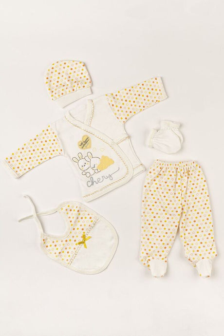 Newborn 5 - Piece Premium Cotton Hospital Welcome Baby Outfit Set - Yellow Rabbit - TryAladdin