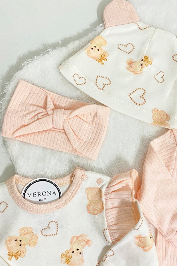 Newborn Baby Girl Bear Outfit Set - 4 Piece - TryAladdin