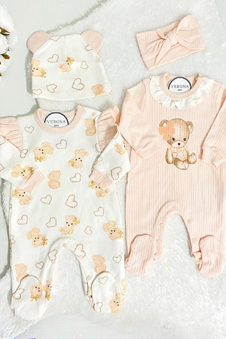 Newborn Baby Girl Bear Outfit Set - 4 Piece - TryAladdin