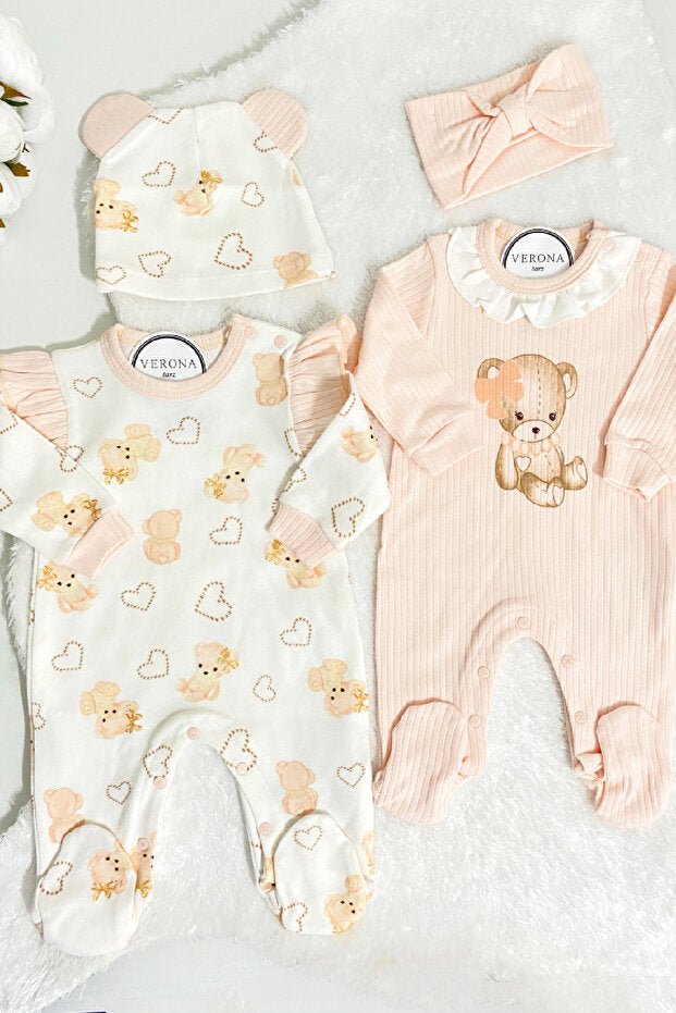 Newborn Baby Girl Bear Outfit Set - 4 Piece - TryAladdin