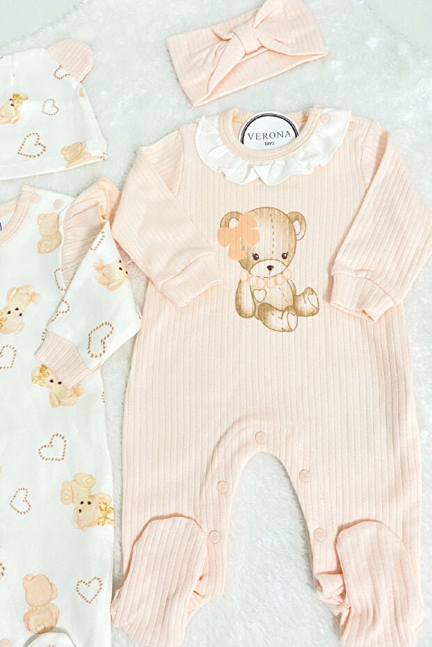 Newborn Baby Girl Bear Outfit Set - 4 Piece - TryAladdin