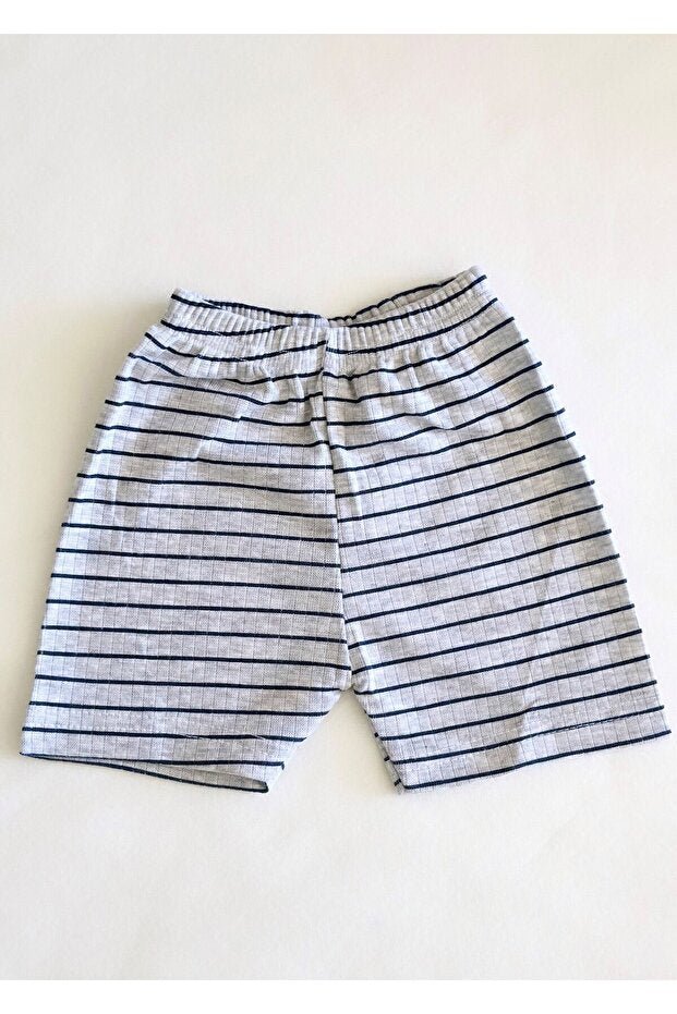 Newborn Baby Pajama Set - Short Sleeve Shorts - Navy Stripe & Grey Melange - TryAladdin