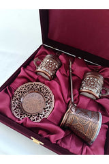 Nihal Sueda Professional Authentic Copper Turkish Coffee Set - 2 - Piece Velvet Box - TryAladdin
