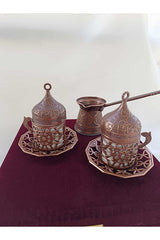 Nihal Sueda Professional Authentic Copper Turkish Coffee Set - 2 - Piece Velvet Box - TryAladdin