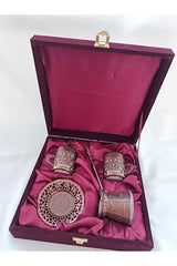 Nihal Sueda Professional Authentic Copper Turkish Coffee Set - 2 - Piece Velvet Box - TryAladdin