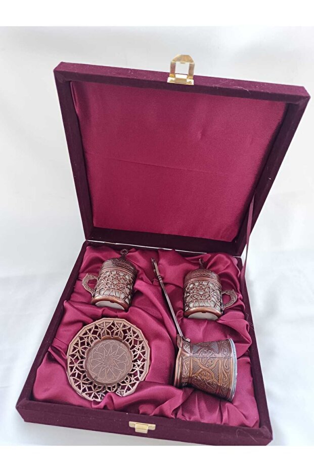 Nihal Sueda Professional Authentic Copper Turkish Coffee Set - 2 - Piece Velvet Box - TryAladdin