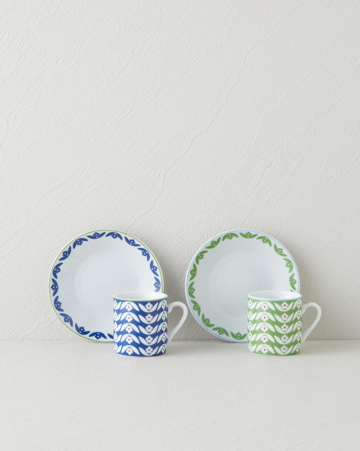 Premium Floral Porcelain Coffee Cup Set 12 Piece Green Blue