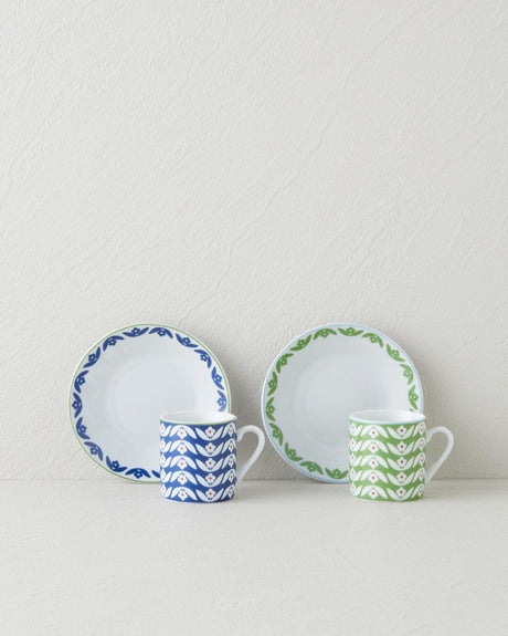 Premium Floral Porcelain Coffee Cup Set 12 Piece Green Blue