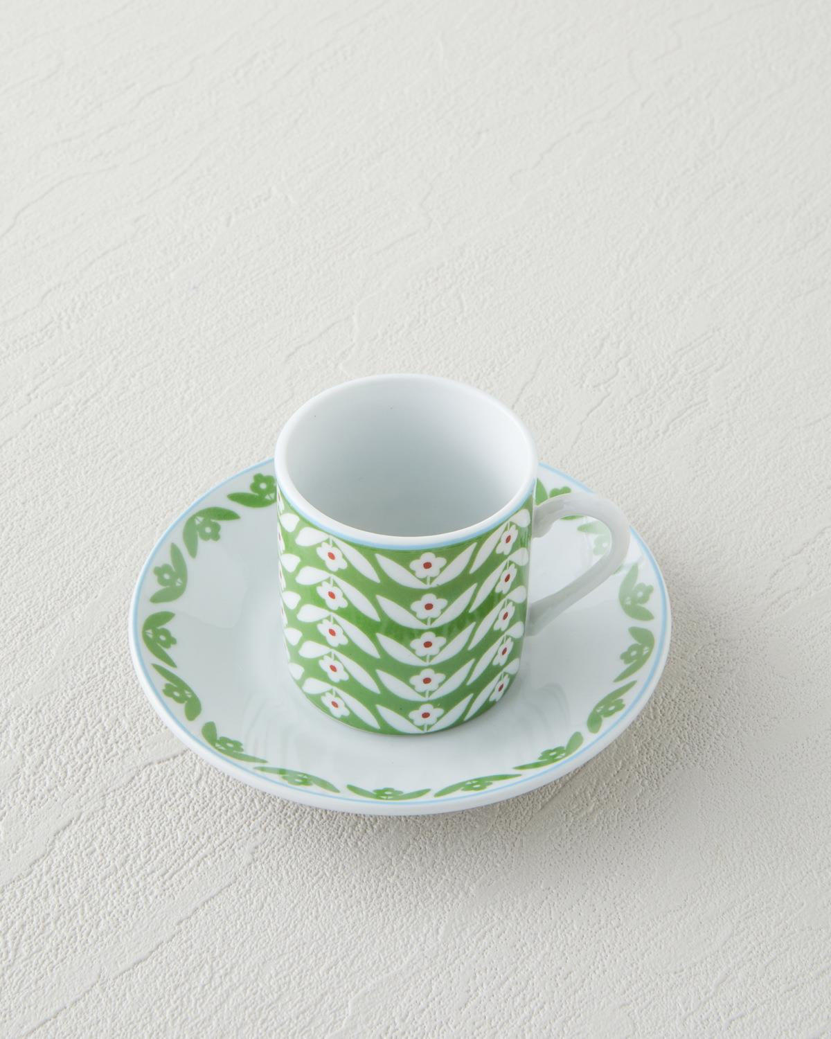Premium Floral Porcelain Coffee Cup Set 12 Piece Green Blue
