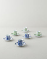 Premium Floral Porcelain Coffee Cup Set 12 Piece Green Blue