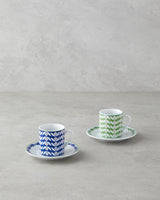 Professional Grade Nixie Design Porcelain Coffee Cup Set 4 Piece Green Blue